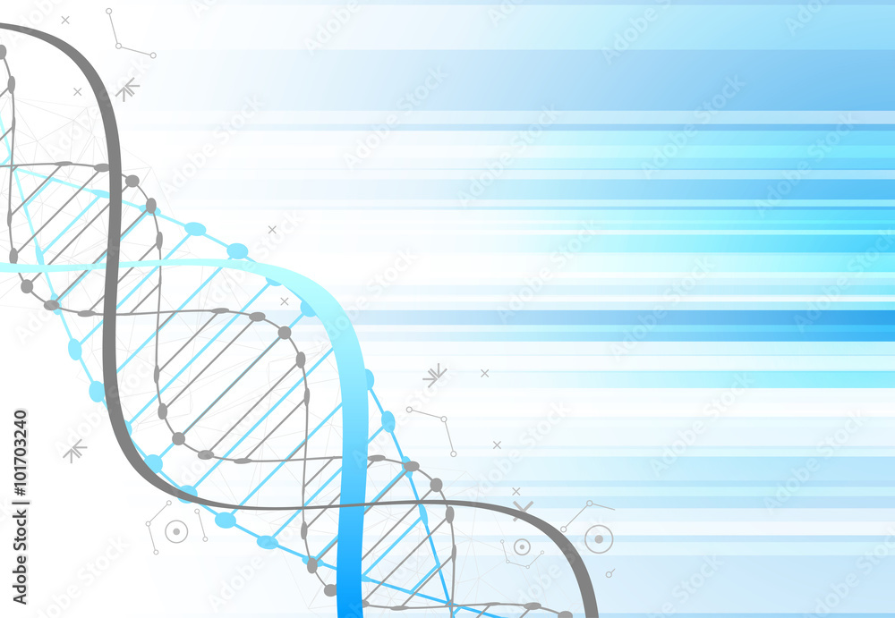 Science template, blue wallpaper or banner with a DNA molecules.