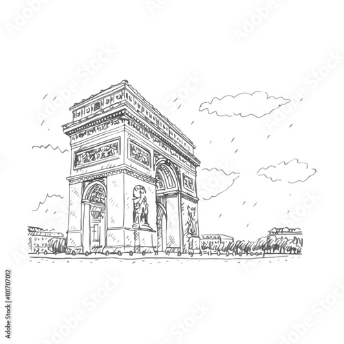 Arc de Triomphe, Paris, France. Travel Paris icon. Vector hand drawn sketch.