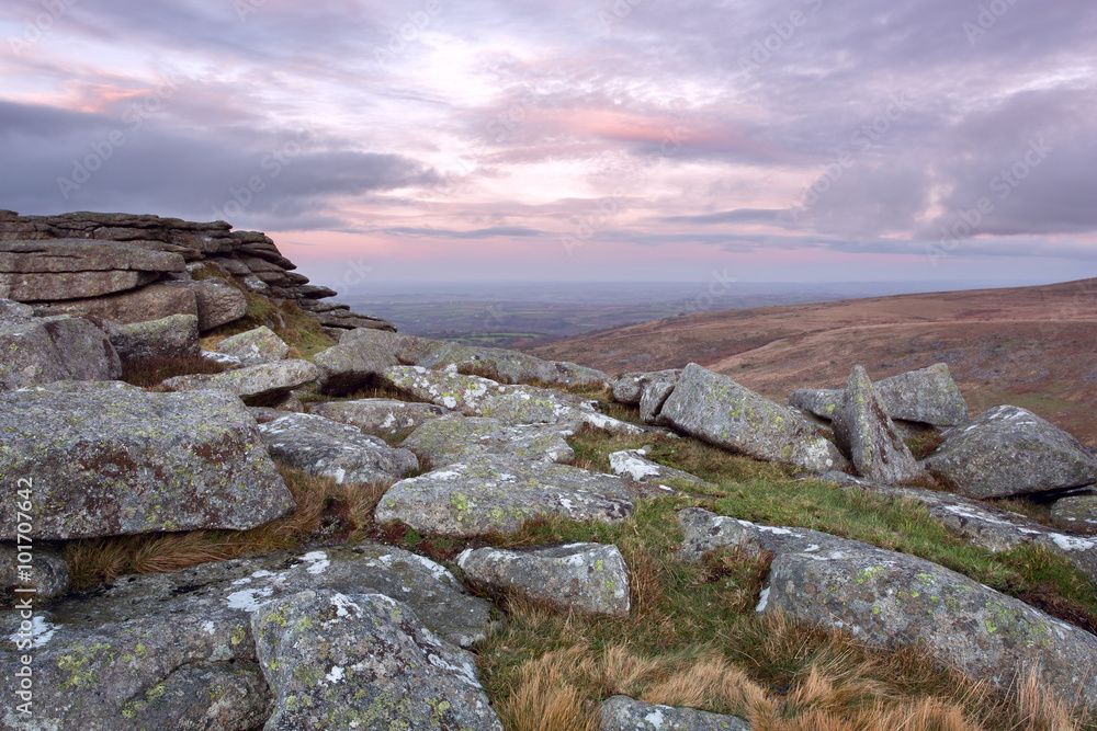 Sunset Belstone Tor Dartmoor Devon Uk Sunset Belstone Tor Dartmoor Devon Uk