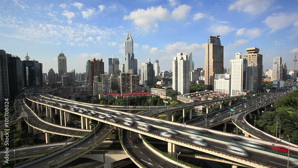 Freeway interchange, time lapse. City life background. Freeway interchange, time lapse. City life background.