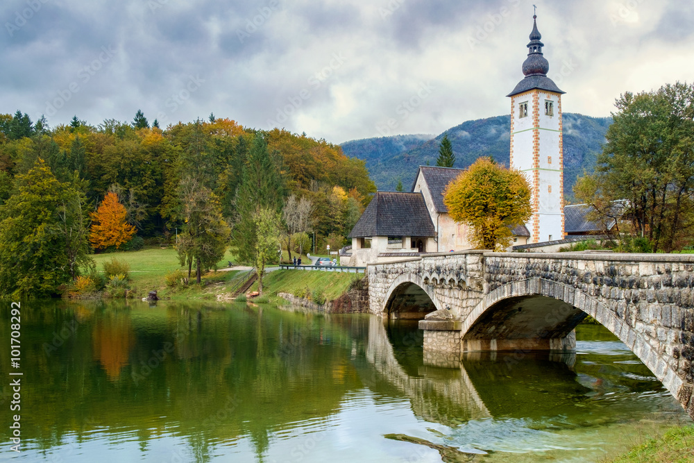 Fototapeta premium St John church the Bohinj lake, Julian Alps