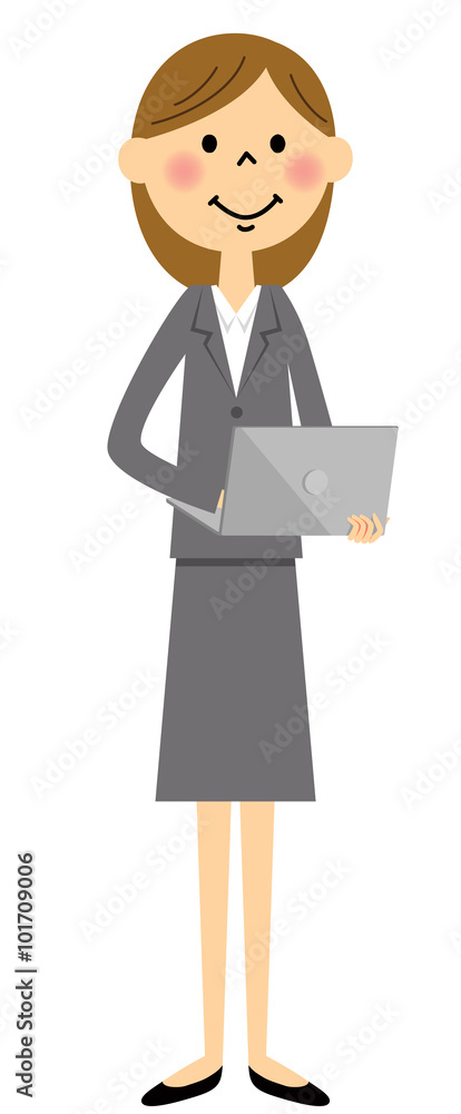 スーツの女性（全身）　パソコン
