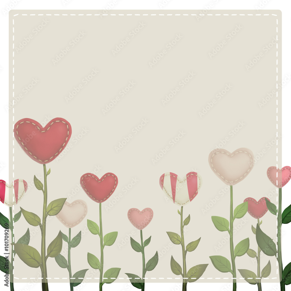 Valentine's card with sewed heart beige