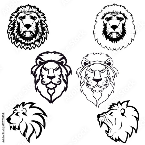 Set of lion heads.