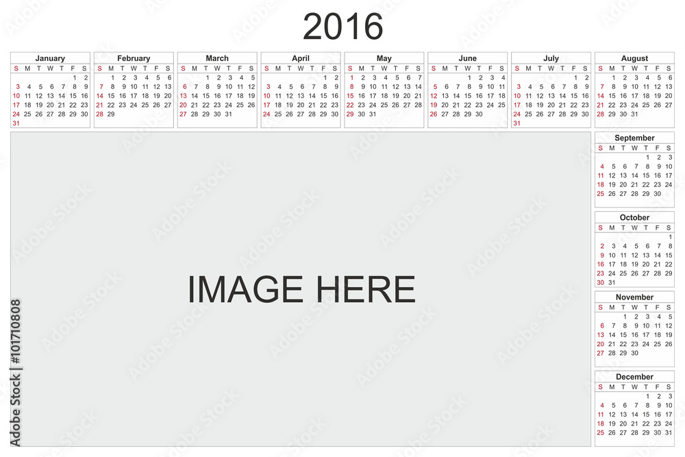 Calendar for 2016 on White Background Calendar for 2016 on White Background