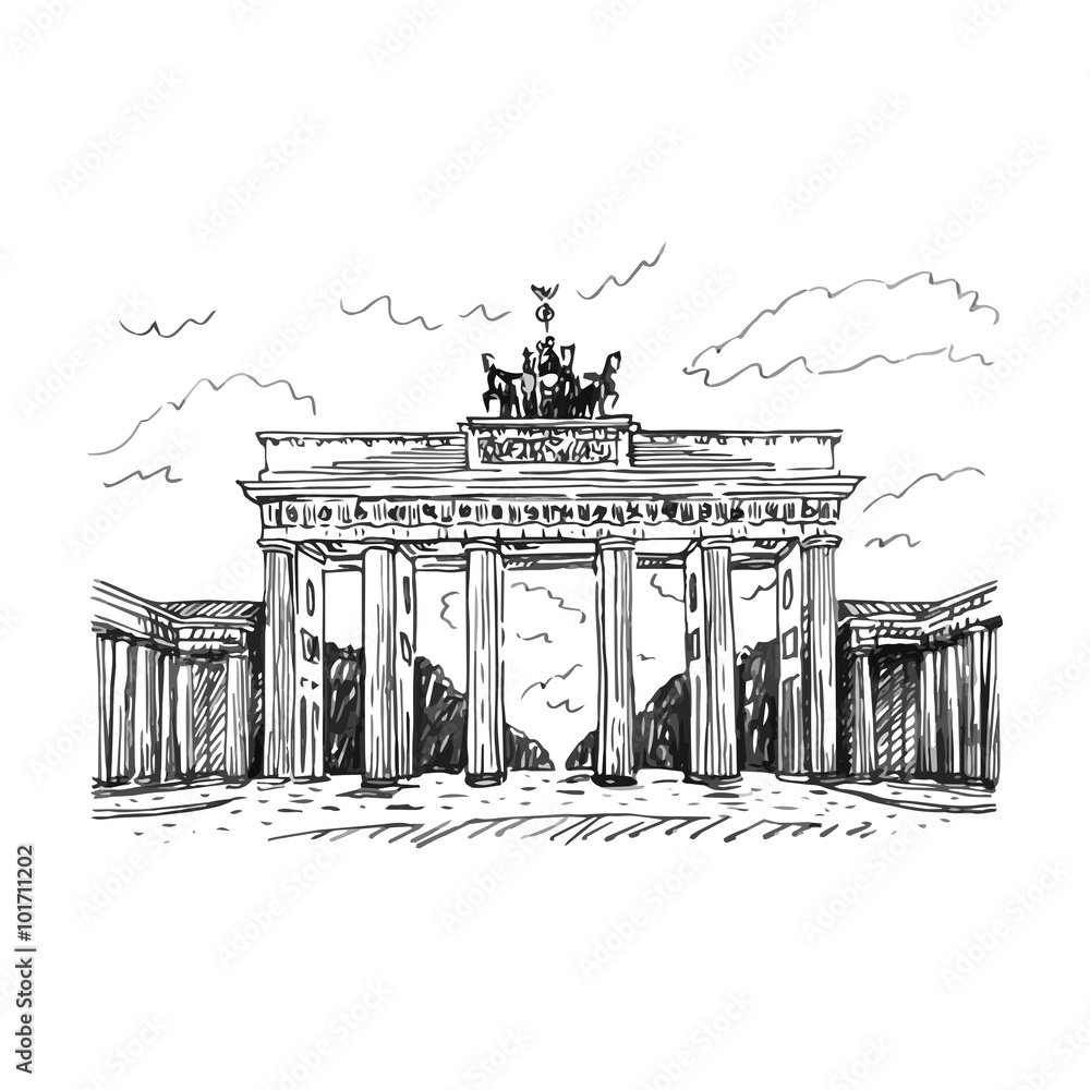 Fotografie Brandenburg gate, Berlin, Germany. Vector hand drawn sketch.