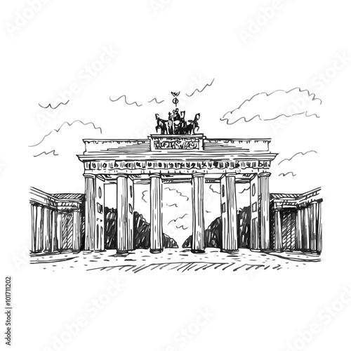 Brandenburg gate, Berlin, Germany. Vector hand drawn sketch.