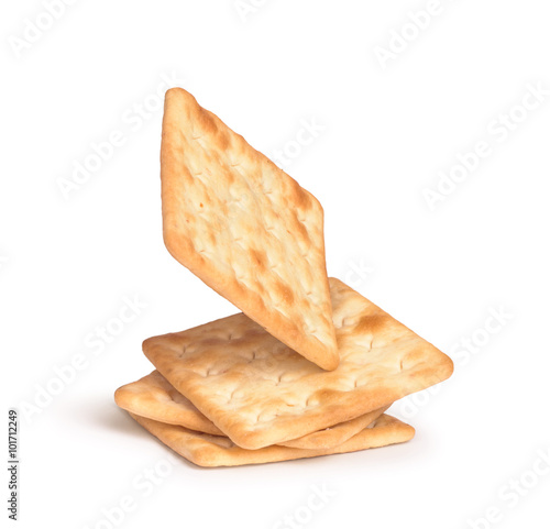 Fényképezés the falling stack of square crackers isolated on white backgroun