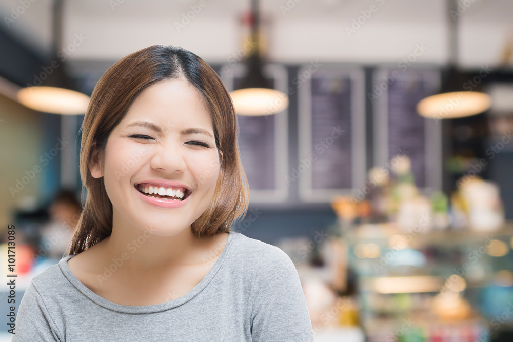 happy self-employed woman with bakery shop background happy self-employed woman with bakery shop background