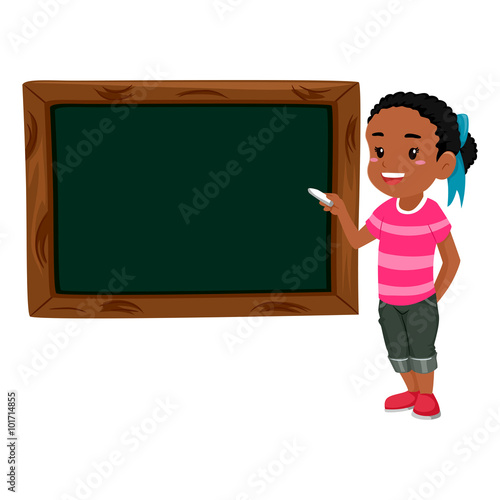 Illustration of a Girl holding chalk teaching on Blank Black board