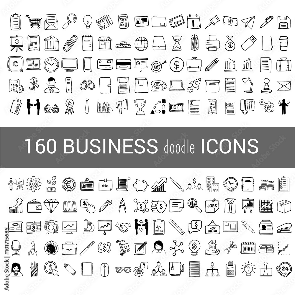 160 business doodle icon for your infographic