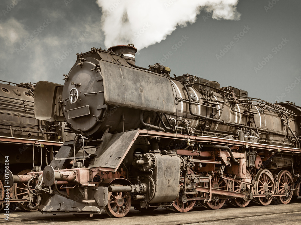 Retro styled image of an old steam locomotive