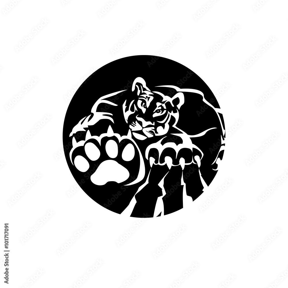 Tiger - paw print . Animal footprint isolated on white background. Vector illustration. Design element. Tiger - paw print . Animal footprint isolated on white background. Vector illustration. Design element.