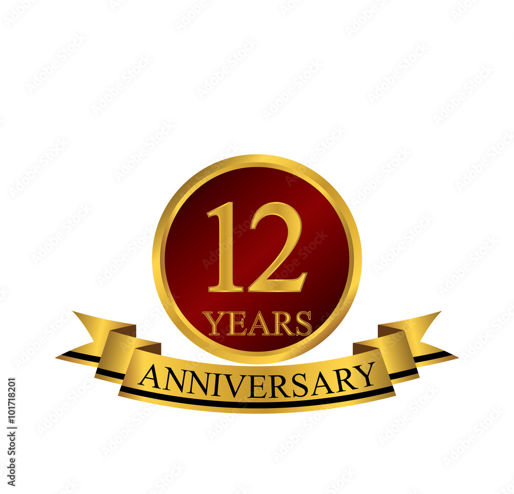 12 anniversary with red golden ring and ribbon 12 anniversary with red golden ring and ribbon