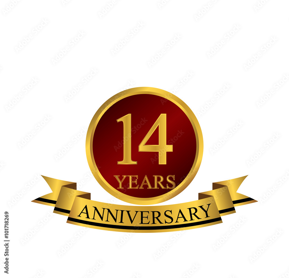 14 anniversary with red golden ring and ribbon 14 anniversary with red golden ring and ribbon
