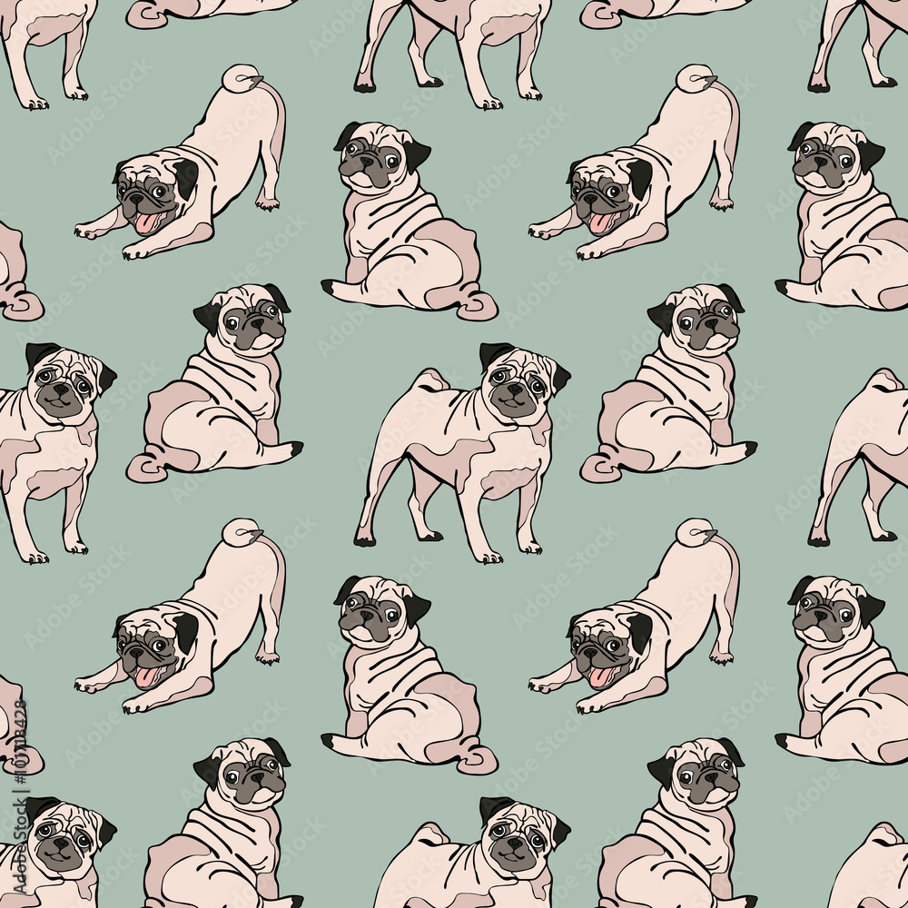 Fotografía Dog. Cute dogs. Pug. Vector seamless pattern.