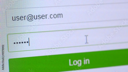 Typing an username and password on the web page. Close Up of the web page with login empty form for type an username and password.