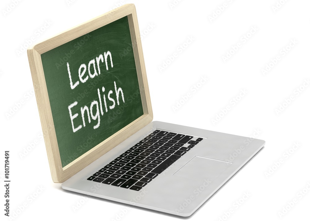 Laptop with chalkboard, learn english, online education concept Laptop with chalkboard, learn english, online education concept