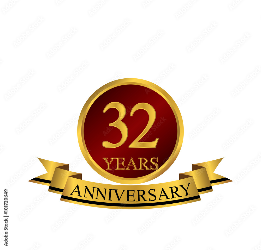 32 anniversary with red golden ring and ribbon 32 anniversary with red golden ring and ribbon