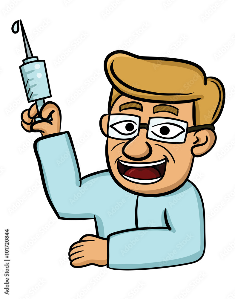 Cartoon illustration of a doctor holding injection Stock Vector | Adobe  Stock