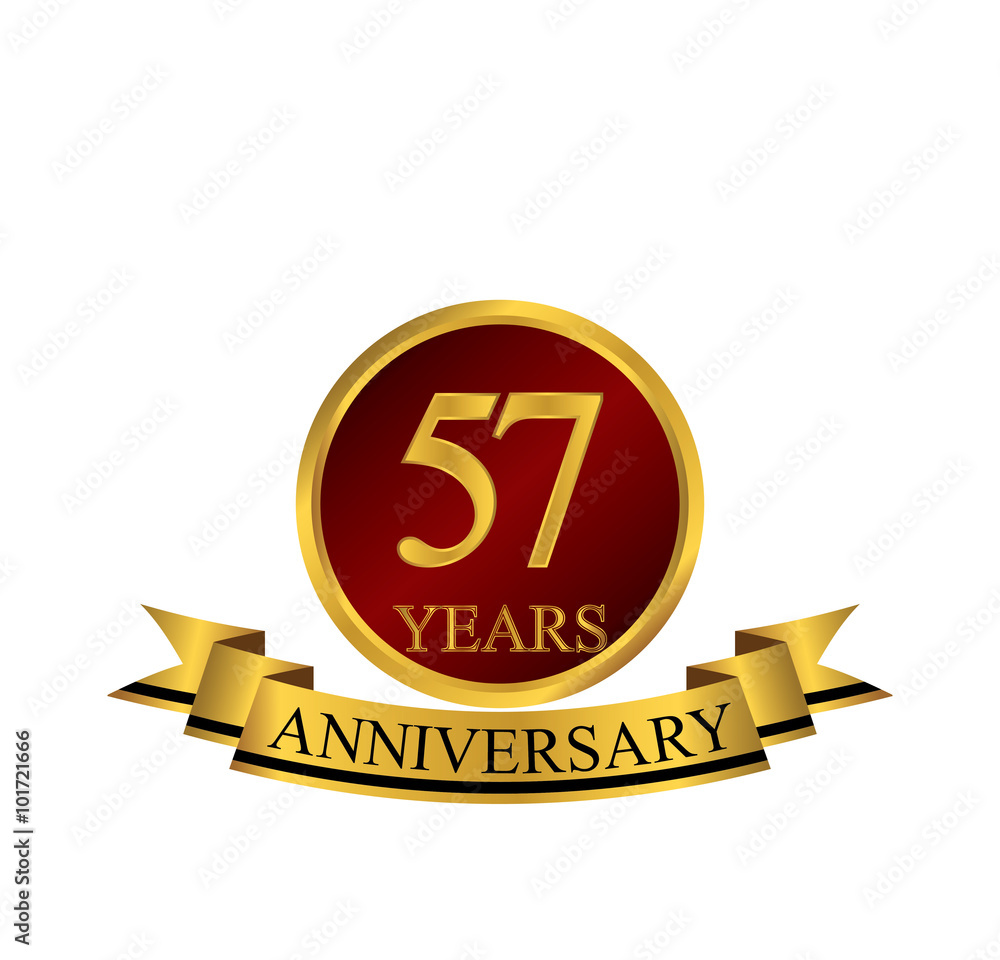 57 anniversary with red golden ring and ribbon 57 anniversary with red golden ring and ribbon