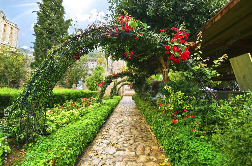 garden of Bellapais Abbey in Northen occupied Cyprus garden of Bellapais Abbey in Northen occupied Cyprus