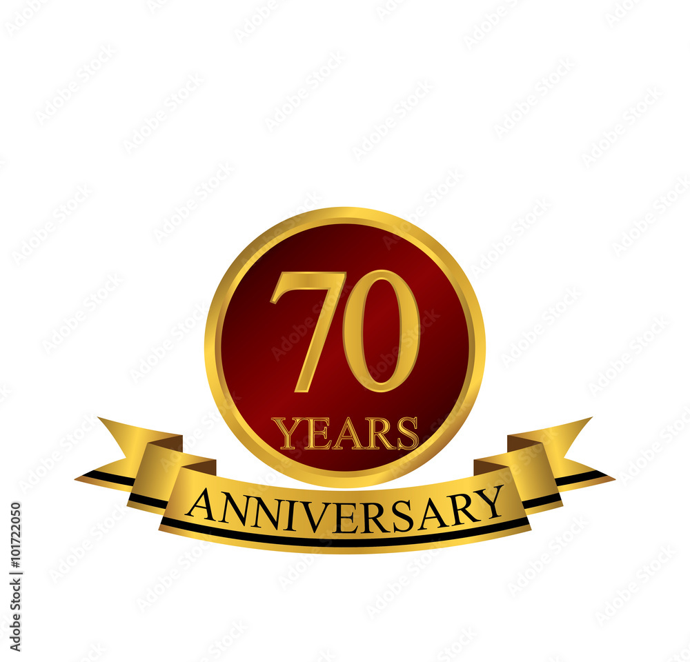 70 anniversary with red golden ring and ribbon 70 anniversary with red golden ring and ribbon