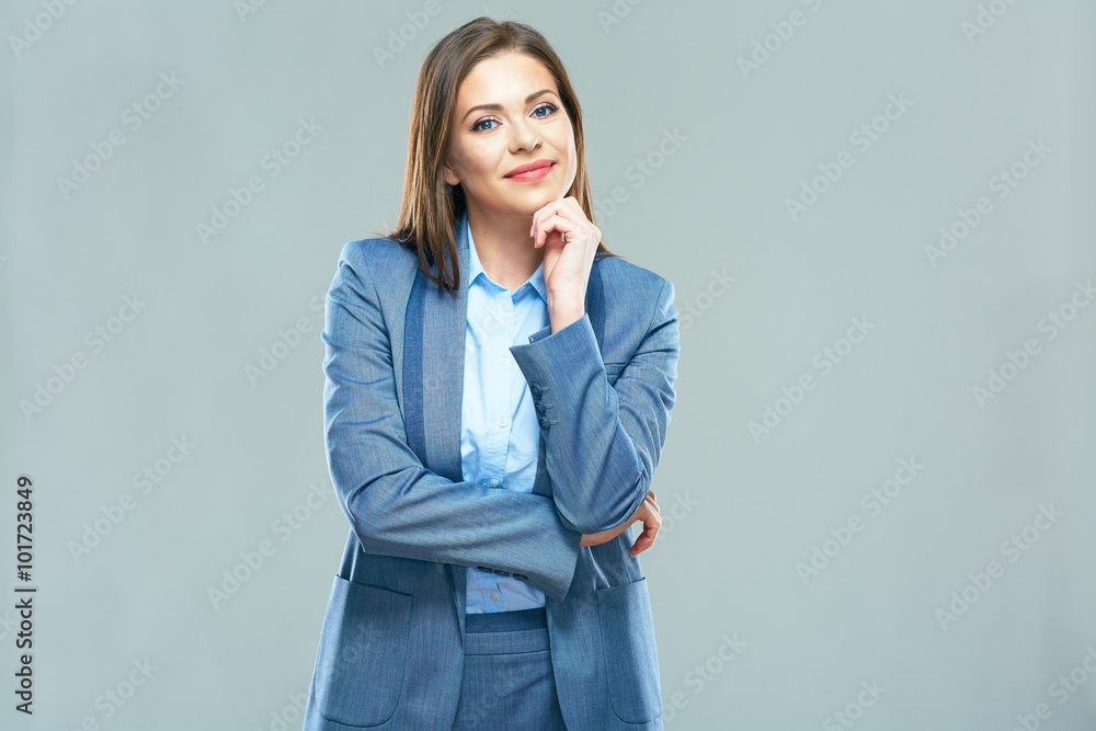 Smiling business woman portrait. Young female model with long h Smiling business woman portrait. Young female model with long h