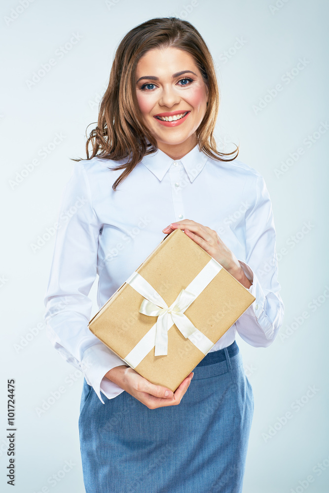 White background isolated portrait of smiling woman with trend White background isolated portrait of smiling woman with trend