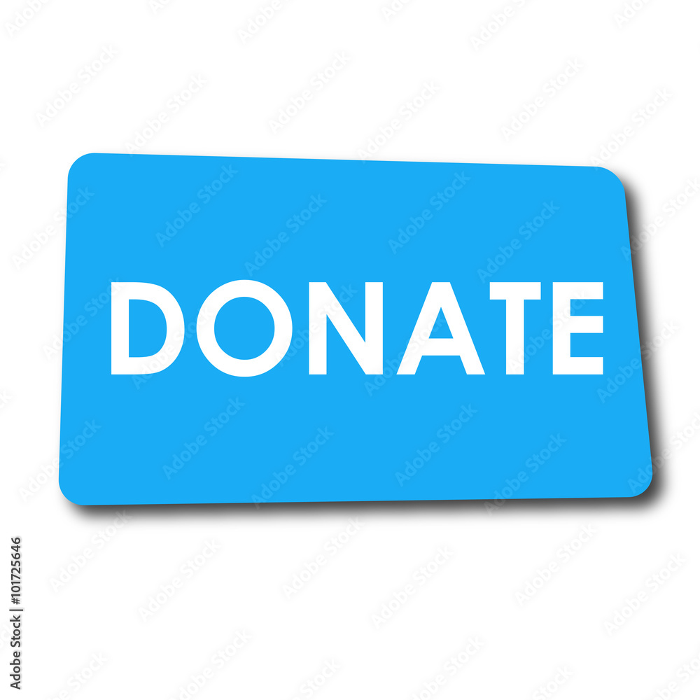Icono plano DONATE en rectangulo azul con sombra Icono plano DONATE en rectangulo azul con sombra
