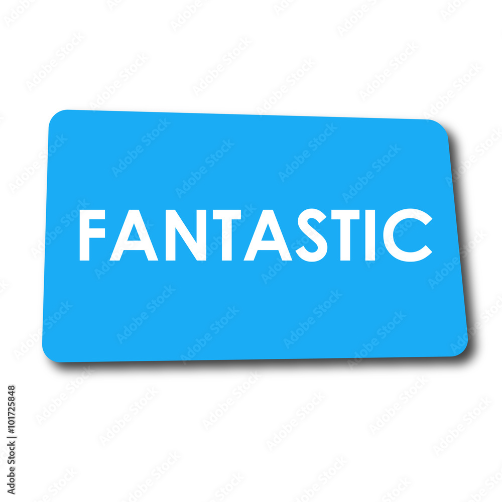 Icono plano FANTASTIC en rectangulo azul con sombra Icono plano FANTASTIC en rectangulo azul con sombra