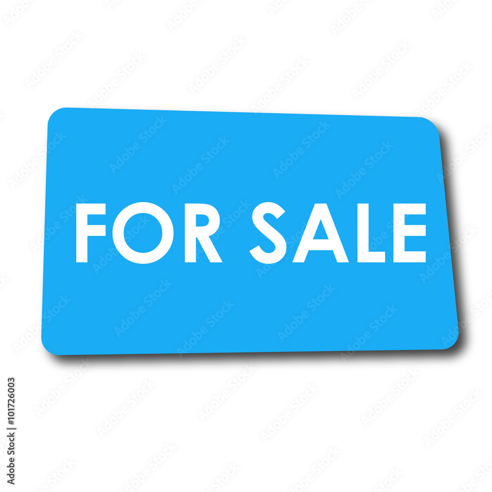 Icono plano FOR SALE en rectangulo azul con sombra Icono plano FOR SALE en rectangulo azul con sombra