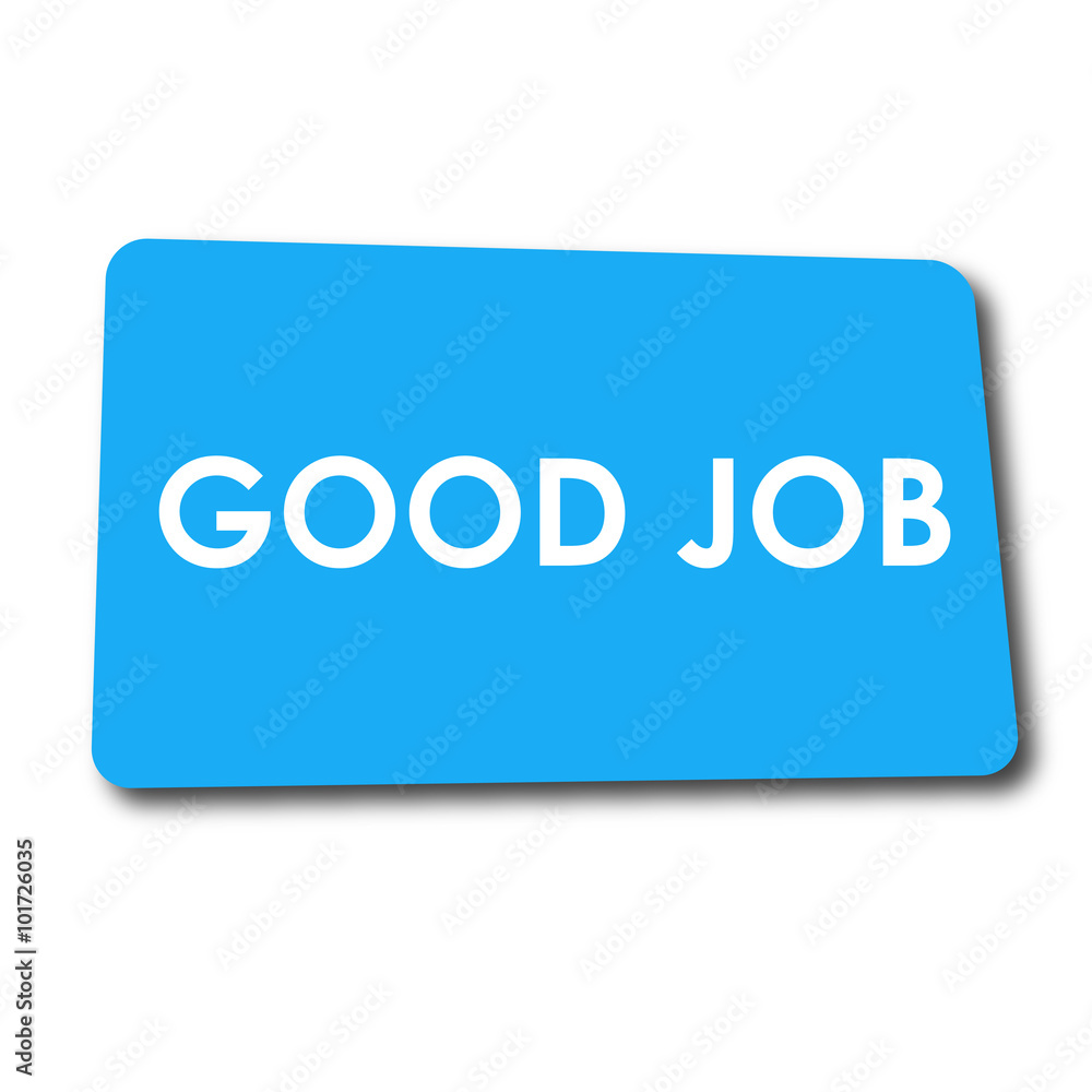 Icono plano GOOD JOB en rectangulo azul con sombra Icono plano GOOD JOB en rectangulo azul con sombra