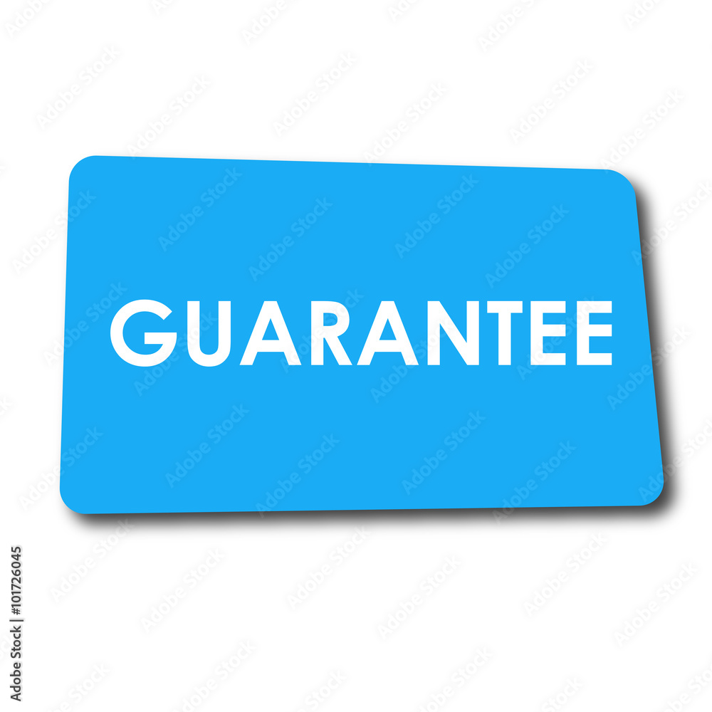 Icono plano GUARANTEE en rectangulo azul con sombra Icono plano GUARANTEE en rectangulo azul con sombra