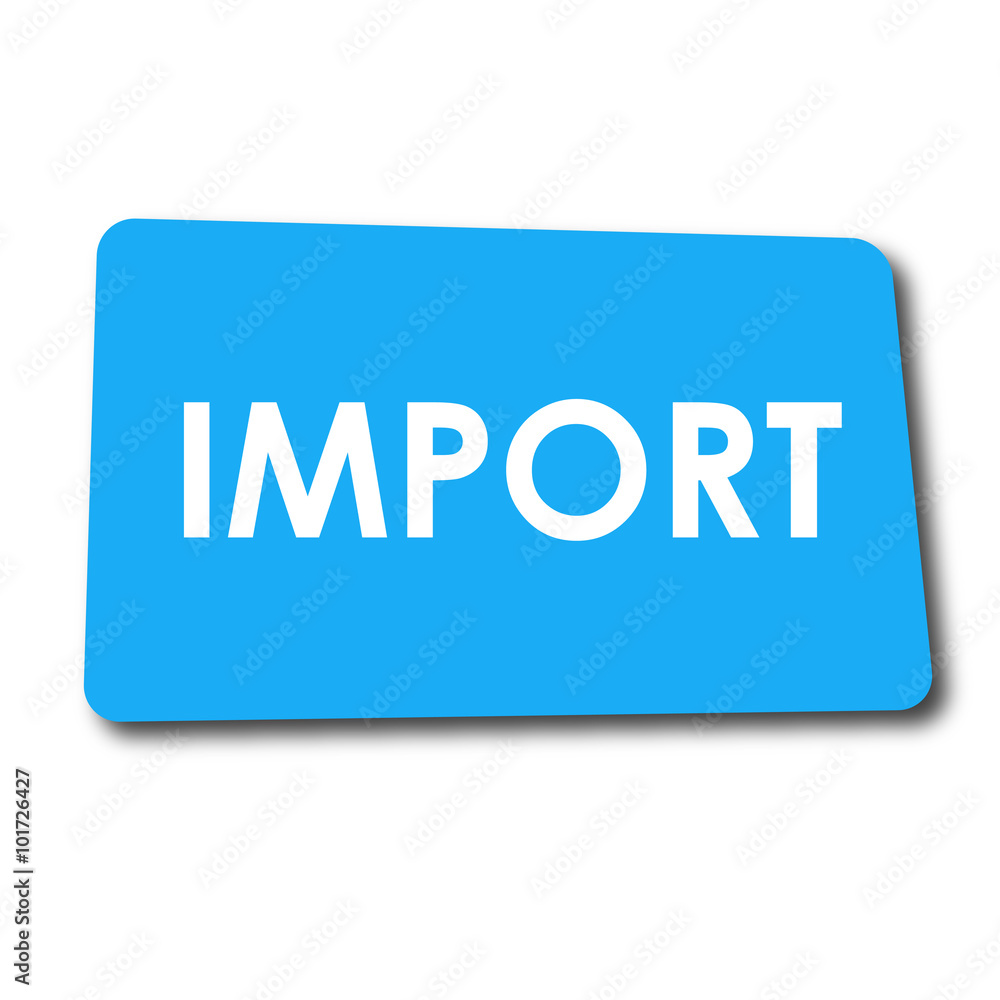 Icono plano IMPORT en rectangulo azul con sombra Icono plano IMPORT en rectangulo azul con sombra