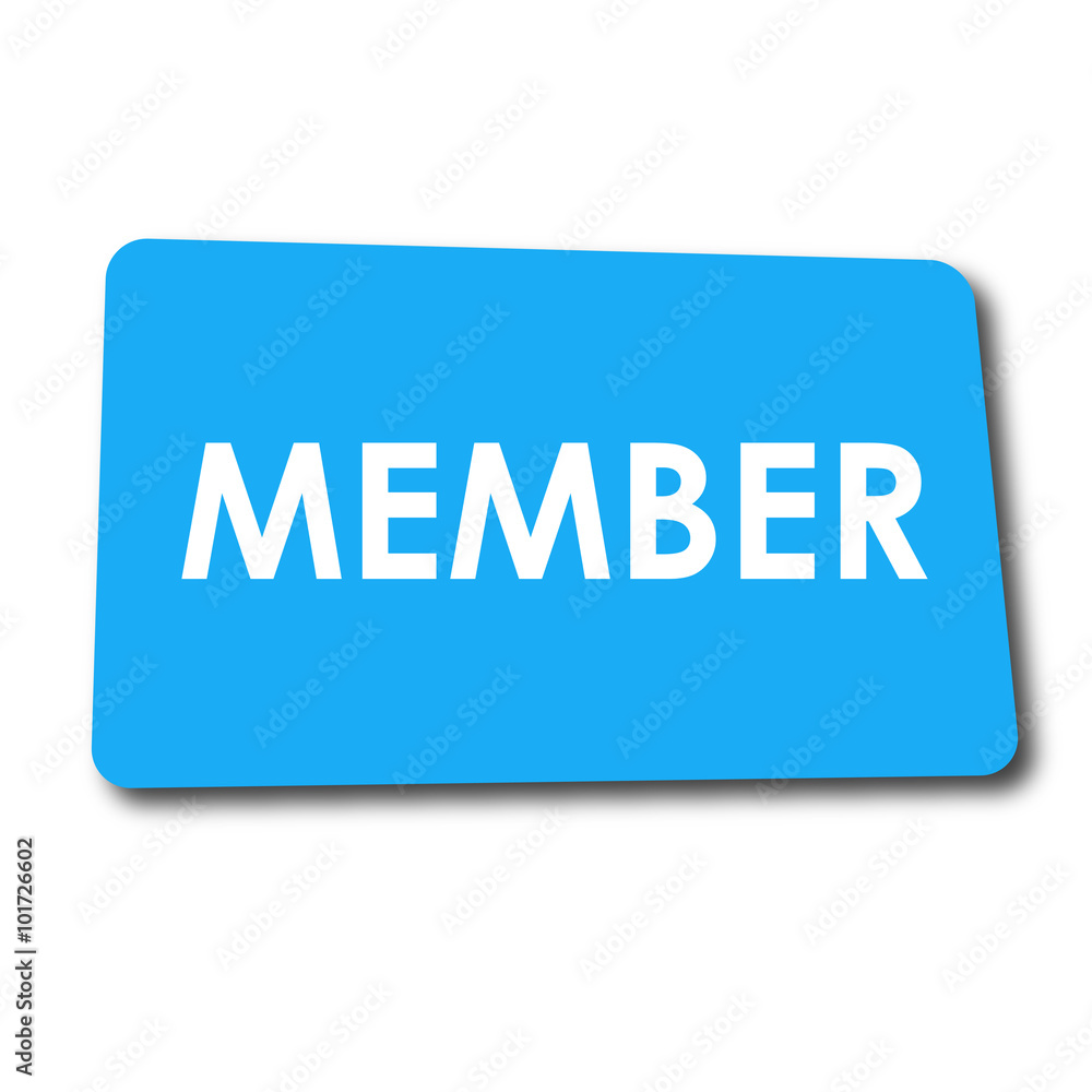 Icono plano MEMBER en rectangulo azul con sombra Stock Illustration