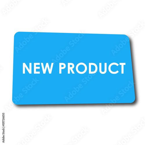 Icono plano NEW PRODUCT en rectangulo azul con sombra