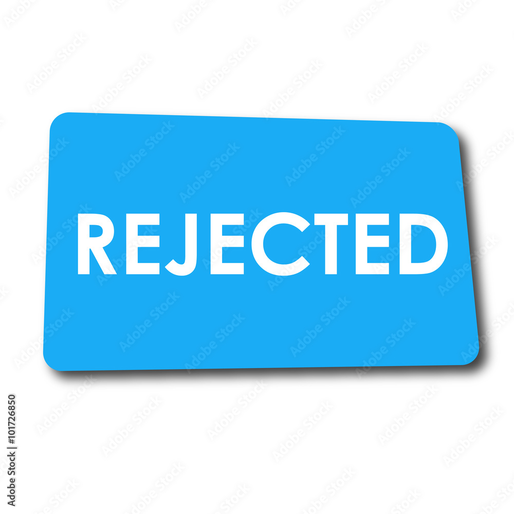 Icono plano REJECTED en rectangulo azul con sombra Icono plano REJECTED en rectangulo azul con sombra