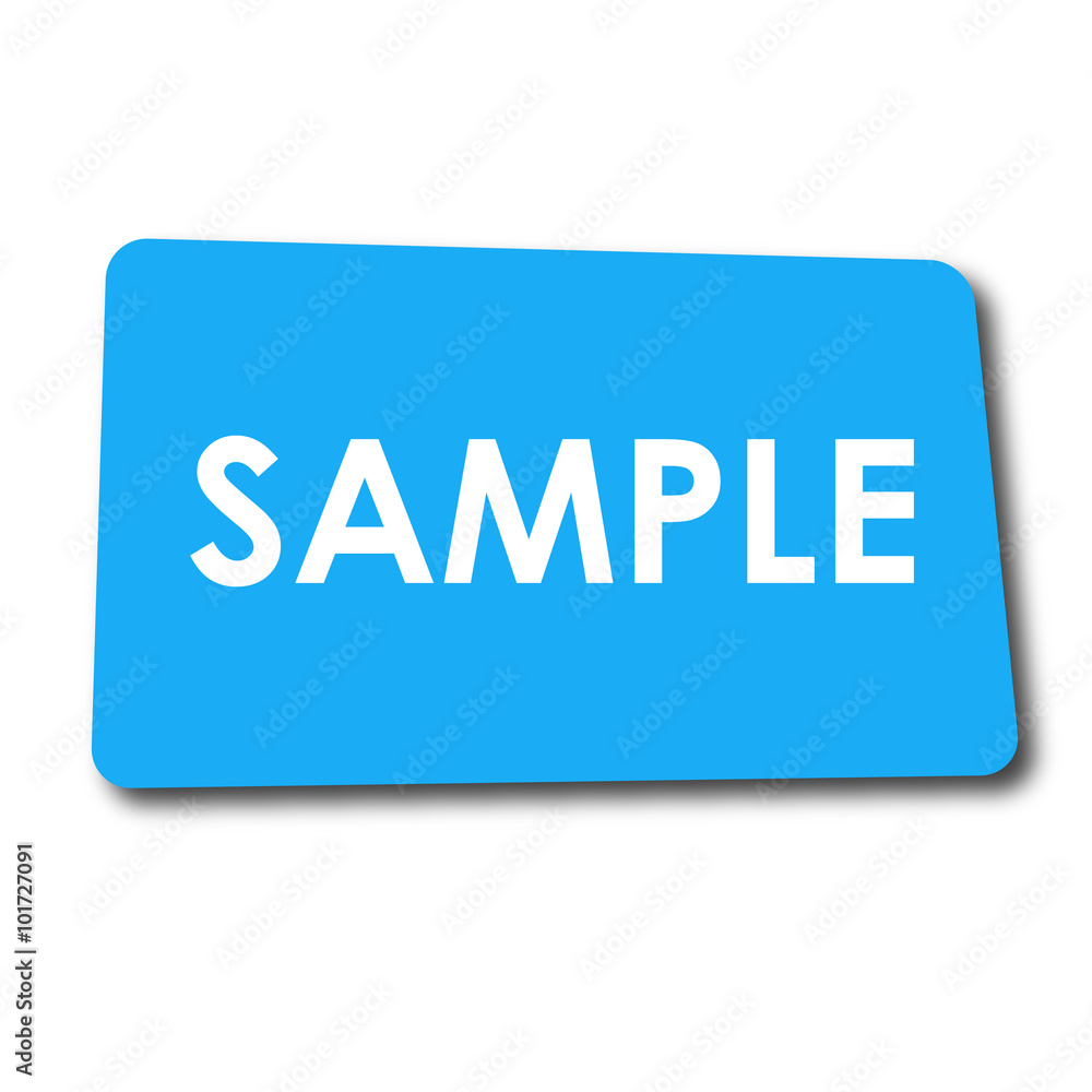 Icono plano SAMPLE en rectangulo azul con sombra Icono plano SAMPLE en rectangulo azul con sombra