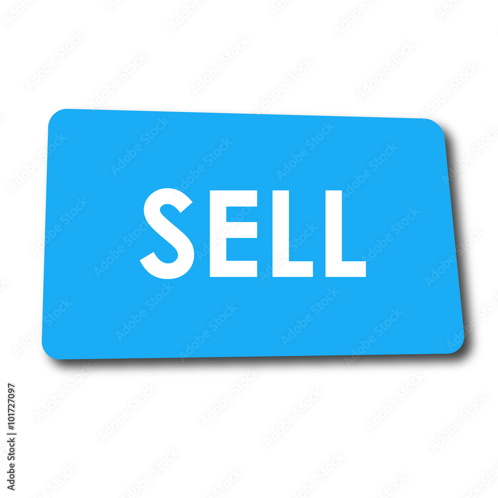 Icono plano SELL en rectangulo azul con sombra Icono plano SELL en rectangulo azul con sombra