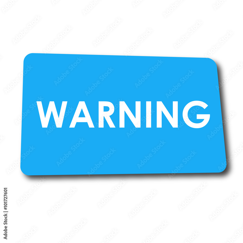 Icono plano WARNING en rectangulo azul con sombra Icono plano WARNING en rectangulo azul con sombra