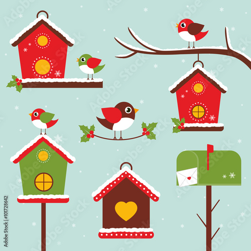 winter birdhouse set