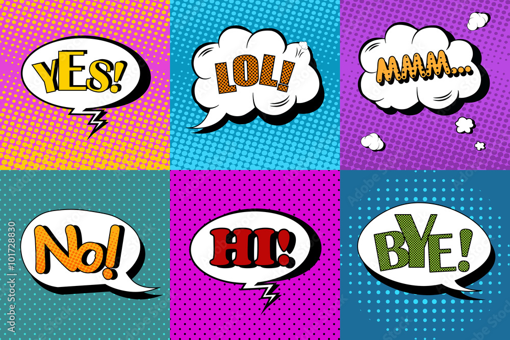 Vector set of comic speech bubbles in pop art style. Design elements ...