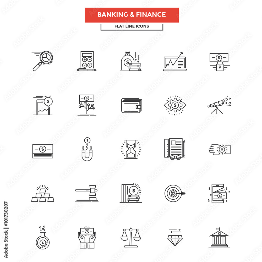 Flat Line Icons- Banking and finance Flat Line Icons- Banking and finance