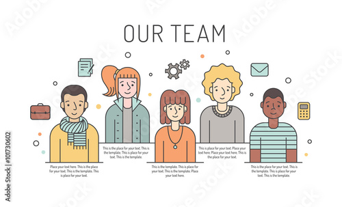 Multicolored vector work team illustration (women and men). Business design concept. Modern minimalistic design. Part two.