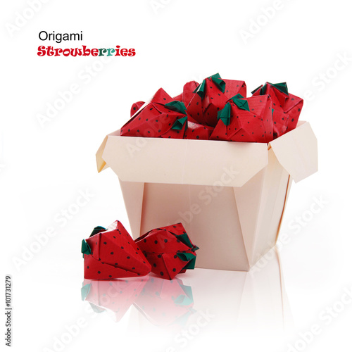 Origami red strawberries in package