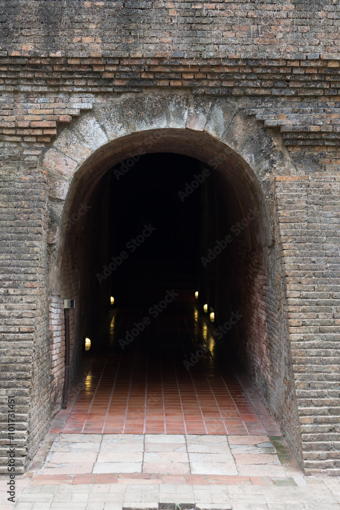 thai temple, tunnel in wat umong, chiang mai, travel