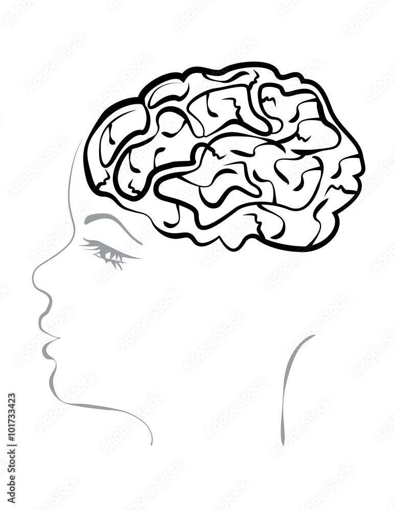 concept of a headache. open the skull and brain of a woman concept of a headache. open the skull and brain of a woman
