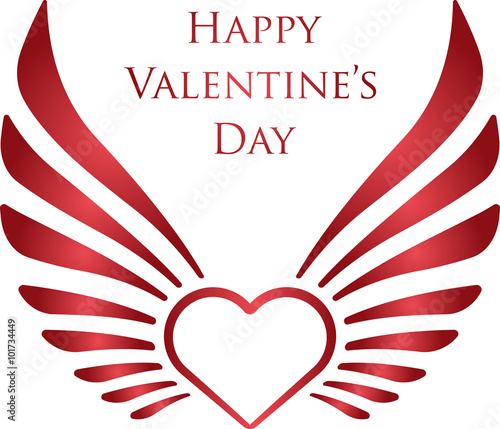 Valentine's decor with heart, wings and caption "Happy Valentine's Day" 
