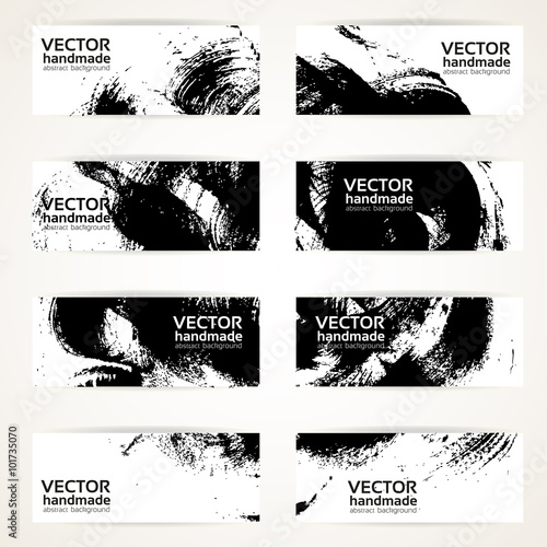 Set of abstract black vector drawn by brush banners